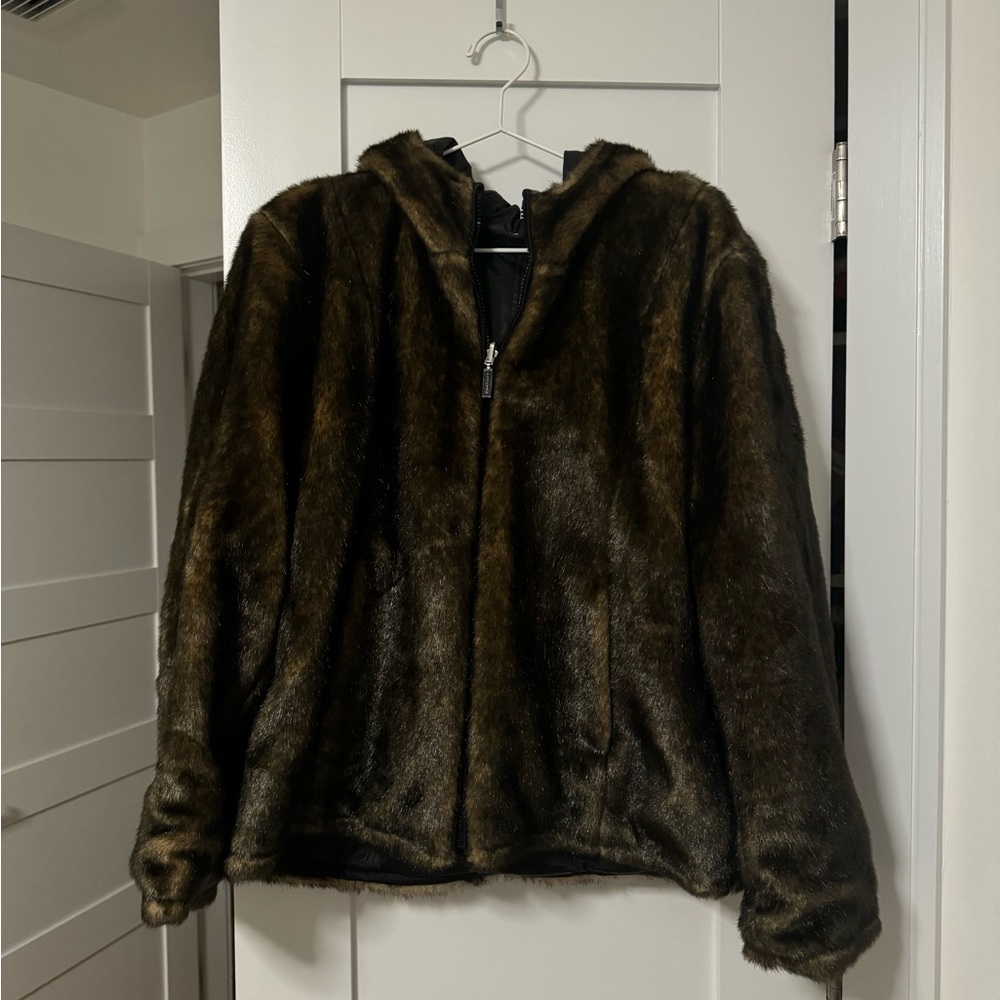 Fur Brown Jacket with Hood